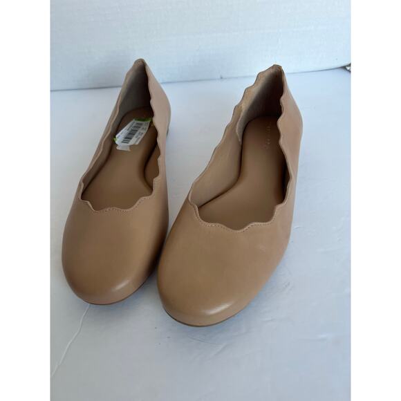 Copper Key Lovely Leather Beige Tan Scalloped Edge Ballet Flat Comfort Shoes 8 - Picture 2 of 8